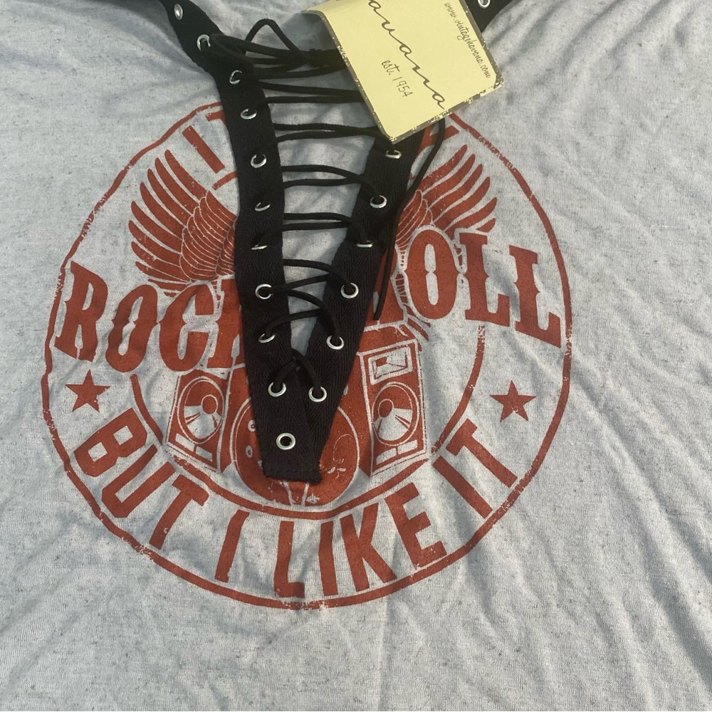 Vintage Havana Gray Lace-Up Rock and Roll Graphic Tee  Very Oversized Sz Small